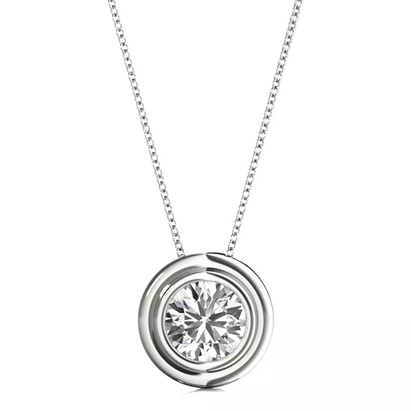 14K White Gold Round Diamond Solitaire Fluted Bezel Pendant (1 ct. tw.)
